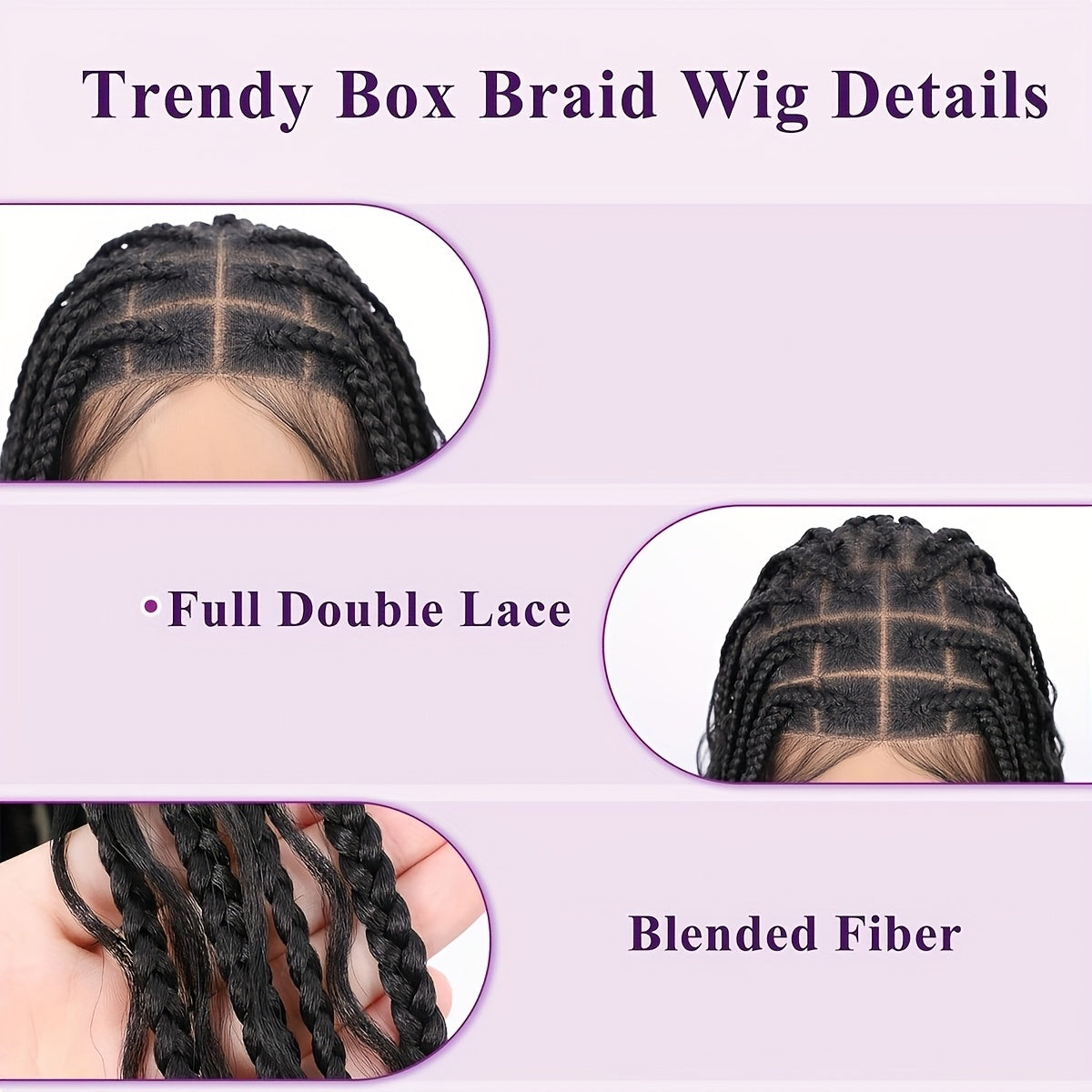 36" Unisex-Adult Full Double Lace Front Braided Wig, Boho Knotless Style, Blended Box Braids with Curly Ends, High Temperature Fiber, Elegant Natural Black Lace Wig